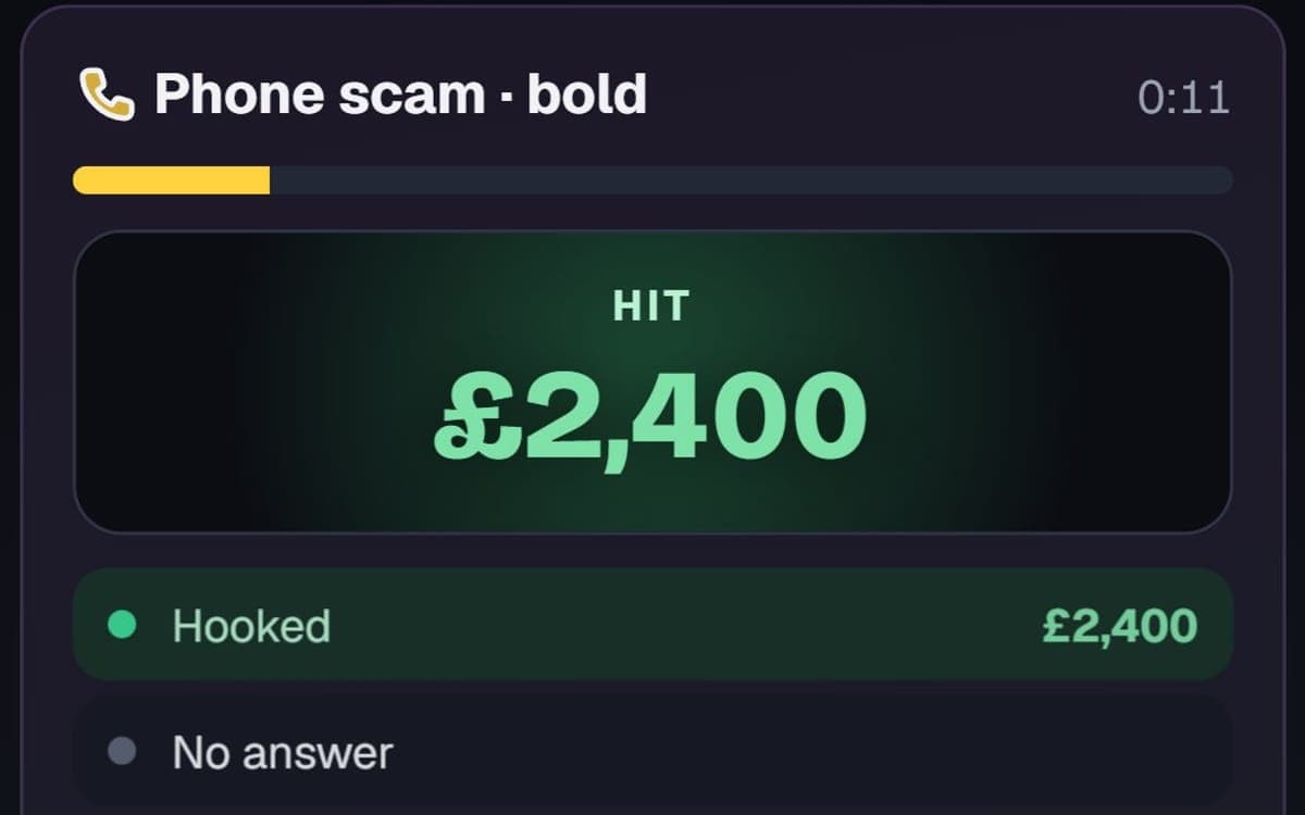 A phone scam session in the game: a hit for £2,400